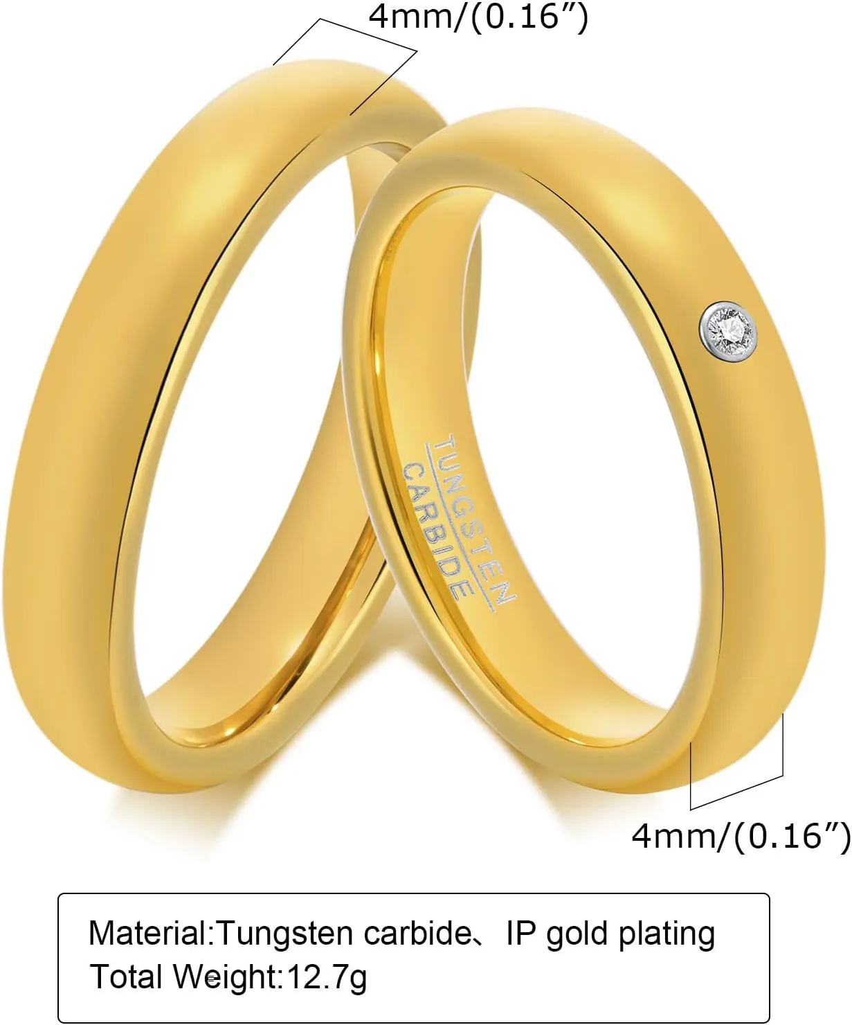 LCWQ 4mm Dome Rings High Polished Beveled Edge Faith Cross Ring Religious Christian Inlaid Cubic Zircon Tungsten Ring Wedding Band Personalized Engraved, Size 7-10