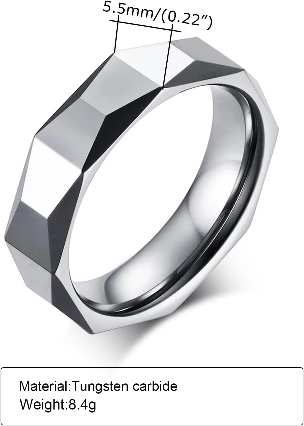 LCWQ 5.5mm Midi Rings High Polished Beveled Edge Faith Ring Religious Christian Diamond Turtle Face Tungsten Ring Wedding Band Personalized Engraved, Size 7-9