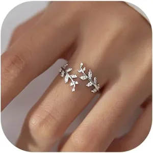 Leaf Wrap Rings For Women Gold Vine Rings Adjustable Silver Leaves Statement Hypoallergenic Open