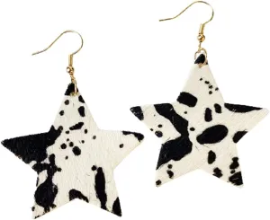 Leather Teardrop Hook Earrings Handmade Lightweight Floral Cow Print Earring Dangle Drop Earring for Women Girls
