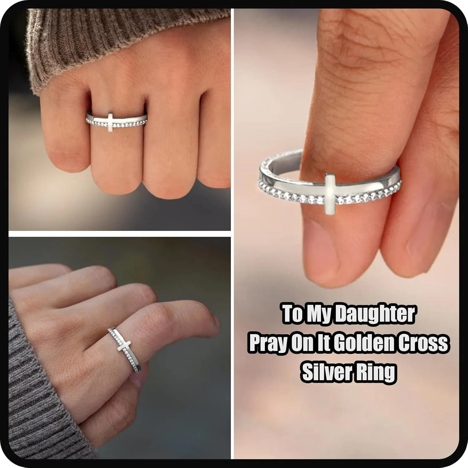 Let Go And Let God Ring , To My Daughter, Pray On It Golden Cross Ring Whenever You Feel Overwhelmed, Always Remember To Stackable Cubic Zirconia Cross Ring Pray Christian Baptism Religious Ring for Women