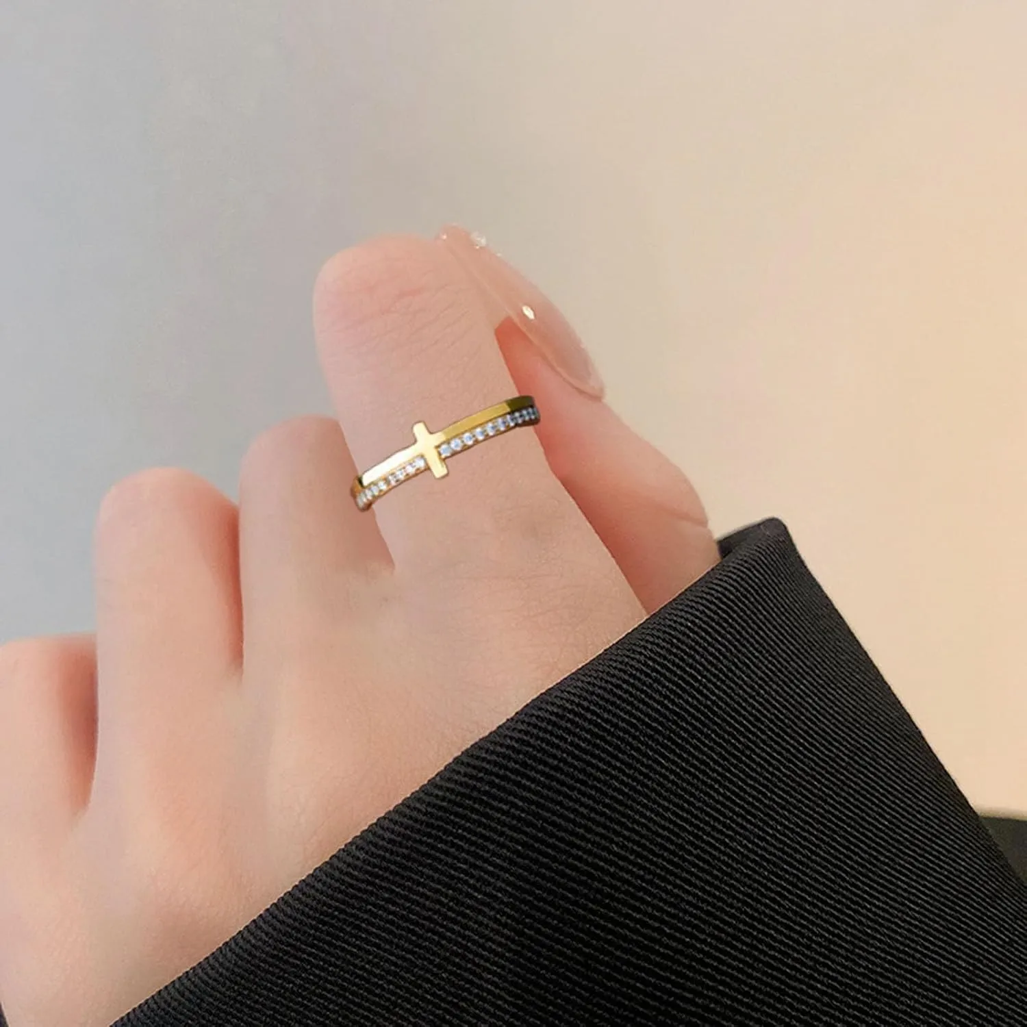 Let Go And Let God Ring , To My Daughter, Pray On It Golden Cross Ring Whenever You Feel Overwhelmed, Always Remember To Stackable Cubic Zirconia Cross Ring Pray Christian Baptism Religious Ring for Women