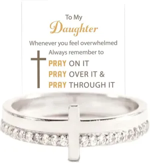 Let Go And Let God Ring , To My Daughter, Pray On It Golden Cross Ring Whenever You Feel Overwhelmed, Always Remember To Stackable Cubic Zirconia Cross Ring Pray Christian Baptism Religious Ring for Women