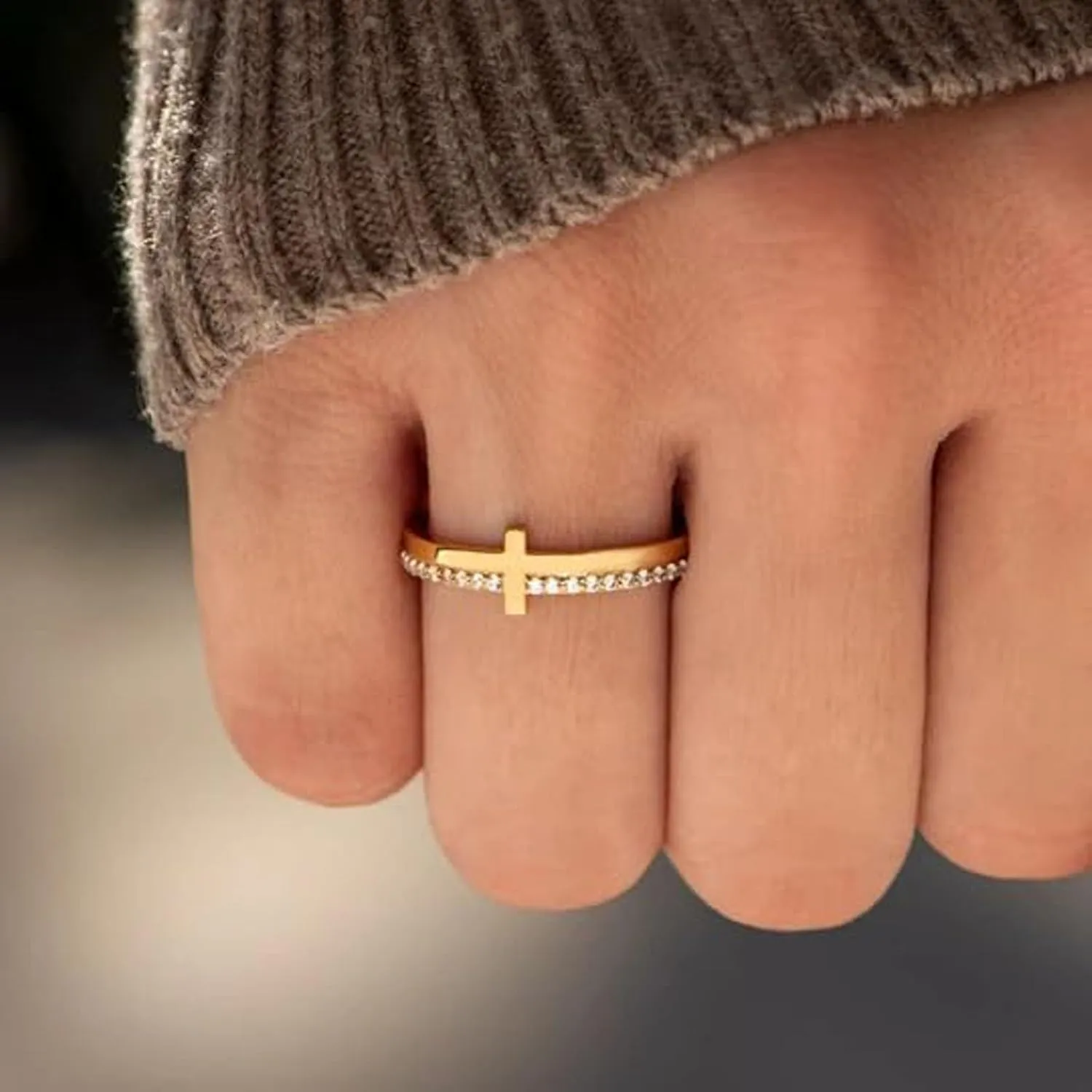 Let Go And Let God Ring , To My Daughter, Pray On It Golden Cross Ring Whenever You Feel Overwhelmed, Always Remember To Stackable Cubic Zirconia Cross Ring Pray Christian Baptism Religious Ring for Women