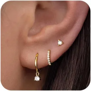 LEXODY Silver Hoop Earrings Set for Women, Lightweight Small Sterling Silver/Gold Hoop Huggie Earrings Multiple Piercing Hypoallergenic Chunky Open Hoops Cartilage Earrings for Women Trendy Jewelry