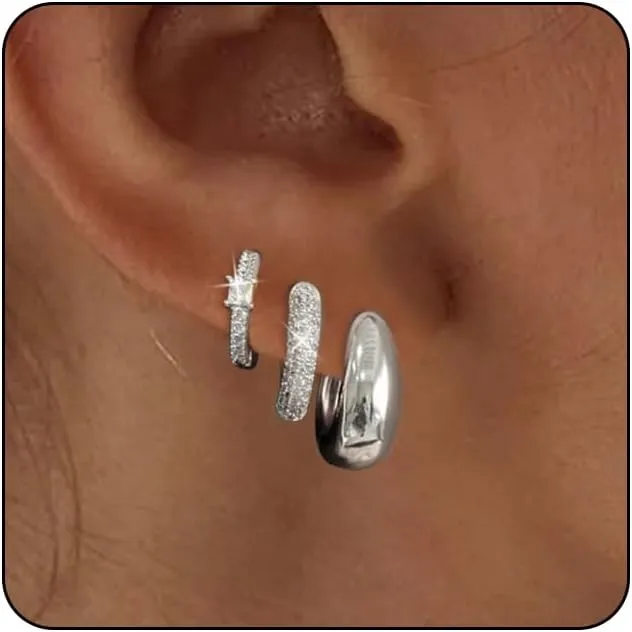 LEXODY Silver Hoop Earrings Set for Women, Lightweight Small Sterling Silver/Gold Hoop Huggie Earrings Multiple Piercing Hypoallergenic Chunky Open Hoops Cartilage Earrings for Women Trendy Jewelry