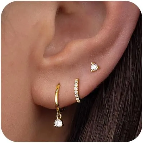 LEXODY Silver Hoop Earrings Set for Women, Lightweight Small Sterling Silver/Gold Hoop Huggie Earrings Multiple Piercing Hypoallergenic Chunky Open Hoops Cartilage Earrings for Women Trendy Jewelry