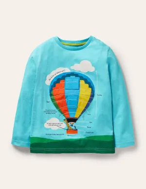 Lift-the-flap T-shirt-Aqua Blue Hot Air Balloon