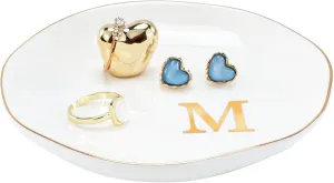 Lolalet Ceramic Jewelry Tray, Initial Engagement Ring Dish Trinket Plate 4.52" Personalized Monogrammed Bowl, Birthday Mother's Day Gifts for Women -M