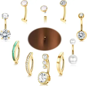 LOLIAS Silver/Gold Plated Belly Button Rings Surgical Stainless Steel Belly Rings CZ Clicker Belly Button Piercings for Women Navel Piercings Pack,Silver/Gold