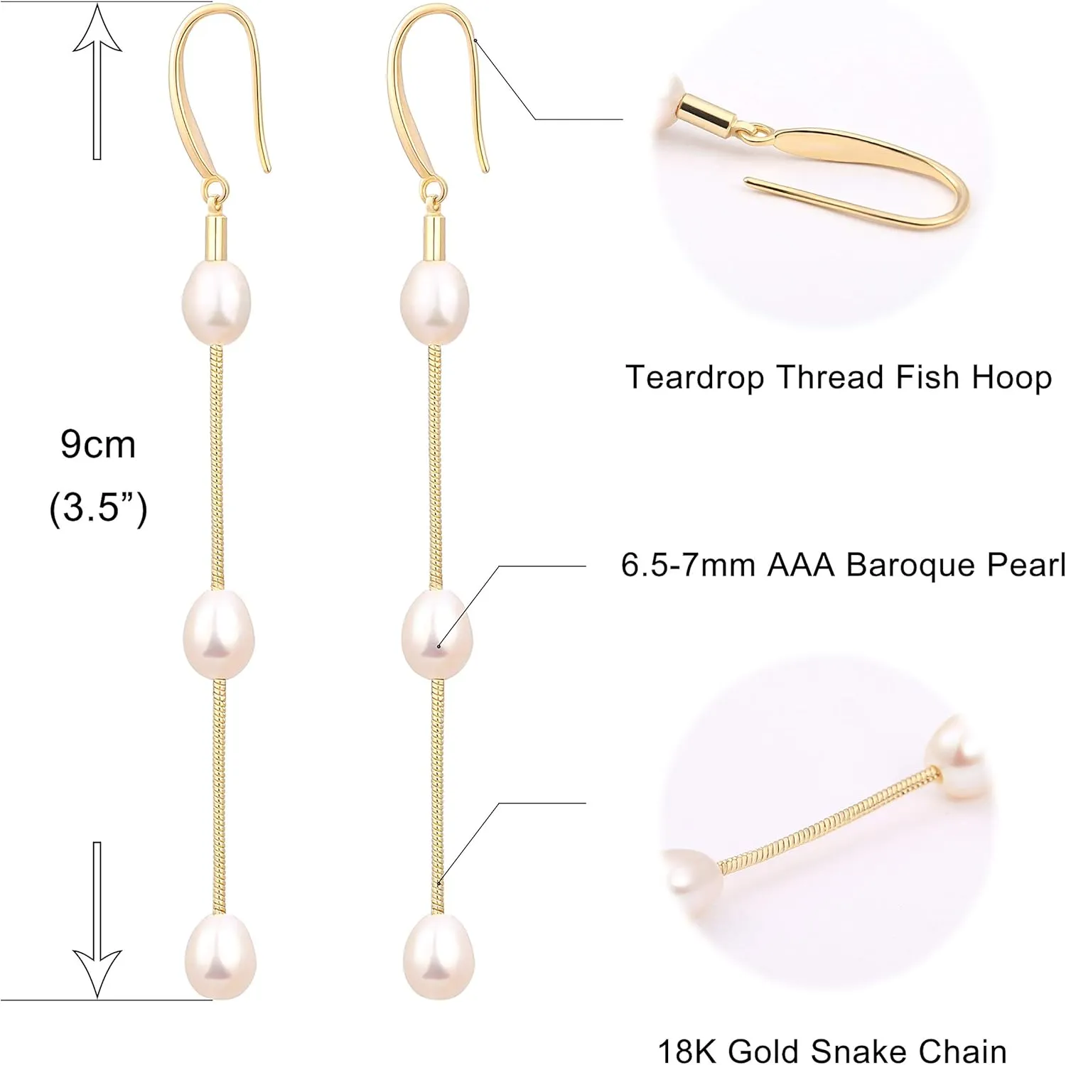 Long Pearl Dangle Earrings for Women 18K Gold Plated Long Dangle Drop Earrings Metal Chain Earrings Wedding Bridesmaid Jewelry