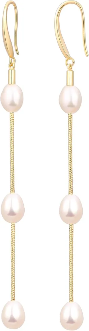 Long Pearl Dangle Earrings for Women 18K Gold Plated Long Dangle Drop Earrings Metal Chain Earrings Wedding Bridesmaid Jewelry