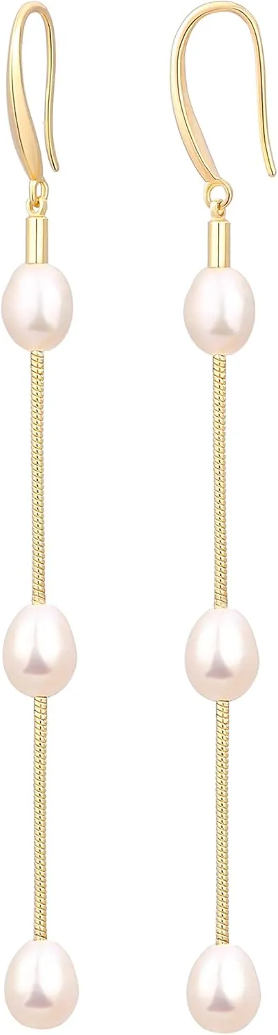 Long Pearl Dangle Earrings for Women 18K Gold Plated Long Dangle Drop Earrings Metal Chain Earrings Wedding Bridesmaid Jewelry