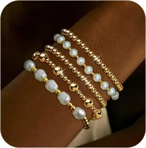Long tiantian 5PCS Gold Beaded Bracelets for Women Non Tarnish Dainty Pearl Beaded Bracelet for Women Trendy Clay Bead Bracelets Stack Stretch Bracelets for Women Gifts 2025