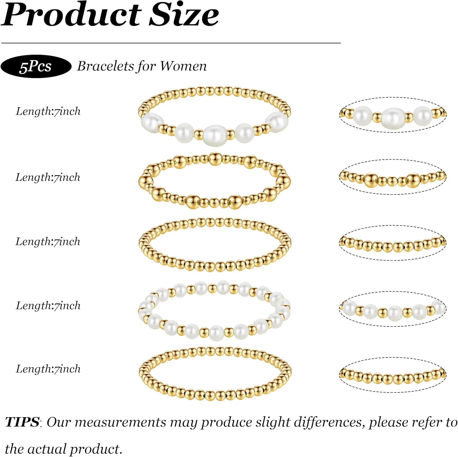 Long tiantian 5PCS Gold Beaded Bracelets for Women Non Tarnish Dainty Pearl Beaded Bracelet for Women Trendy Clay Bead Bracelets Stack Stretch Bracelets for Women Gifts 2025