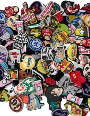 Lot of 25, 50, 100pcs Random PVC Shoe Charms for Crocs, wristbands, watches, bags, Accessories for kids, adults, unisex shoe decorations