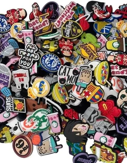 Lot of 25, 50, 100pcs Random PVC Shoe Charms for Crocs, wristbands, watches, bags, Accessories for kids, adults, unisex shoe decorations