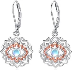 Lotus Flower Earrings 925 Sterling Silver Evil Eye Lotus Flower Dangle Earrings Yoga Spiritual Earrings Evil Eye Earrings Yoga Lotus Flower Earrings Evil Eye Jewelry Gift for Women Teens