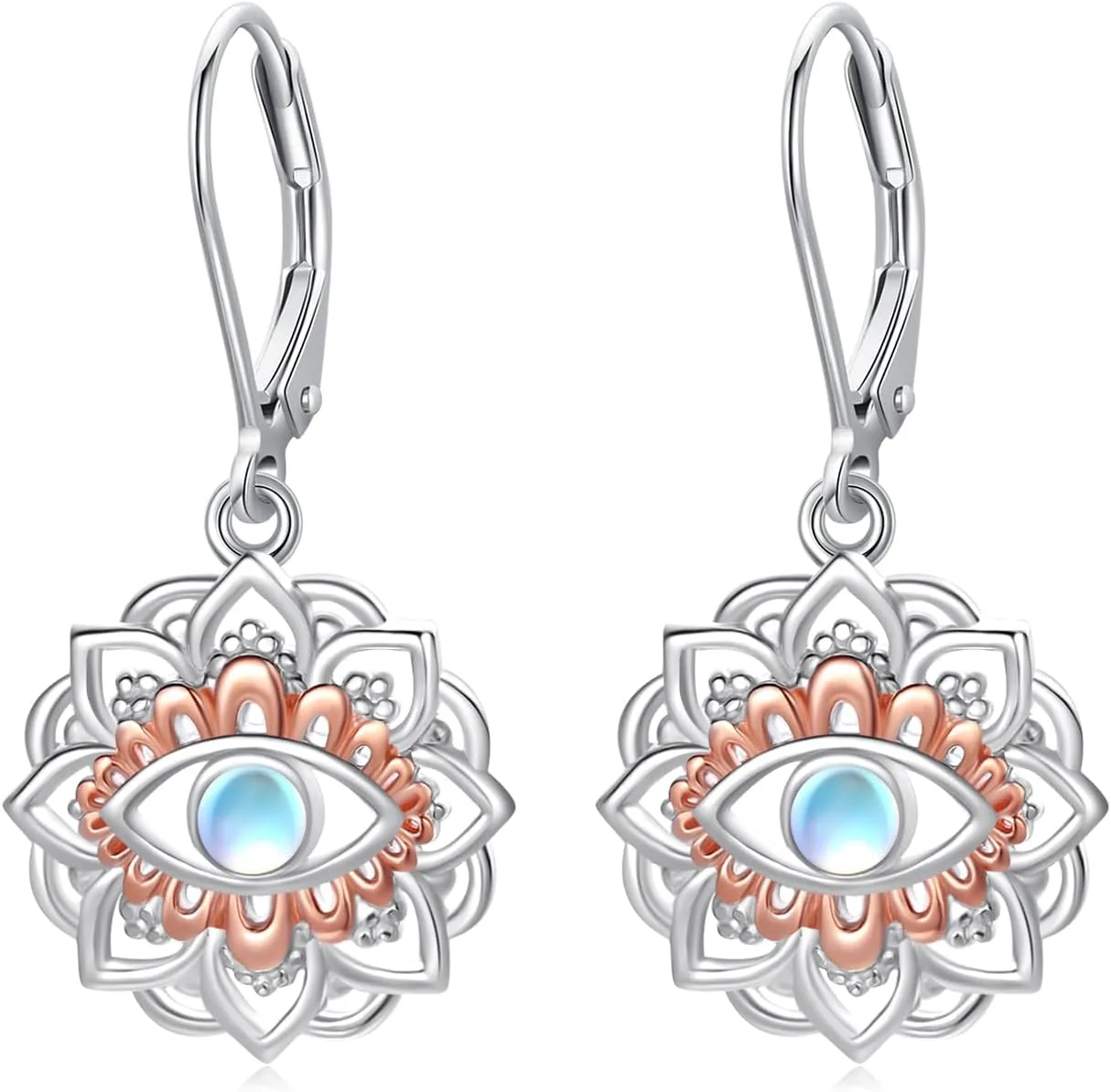 Lotus Flower Earrings 925 Sterling Silver Evil Eye Lotus Flower Dangle Earrings Yoga Spiritual Earrings Evil Eye Earrings Yoga Lotus Flower Earrings Evil Eye Jewelry Gift for Women Teens