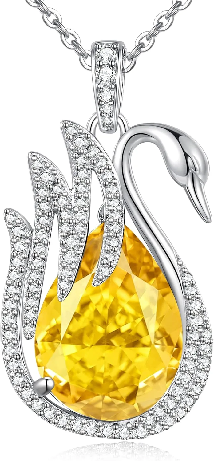 LOUISA SECRET Swan Waterdrop Heart Birthstone Necklaces for Women, 925 Sterling Silver Fine Jewelry, Pendant Heart Necklaces Birthday Anniversary Christmas Gift for Women Wife Mom Girlfriend Lady