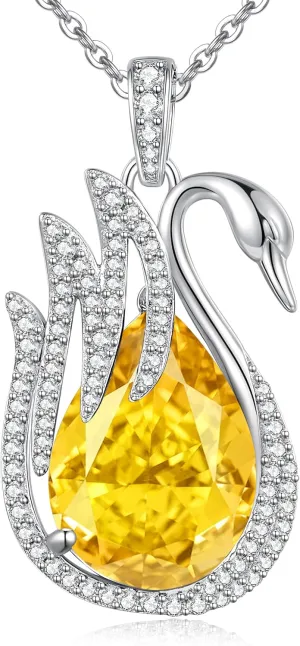 LOUISA SECRET Swan Waterdrop Heart Birthstone Necklaces for Women, 925 Sterling Silver Fine Jewelry, Pendant Heart Necklaces Birthday Anniversary Christmas Gift for Women Wife Mom Girlfriend Lady