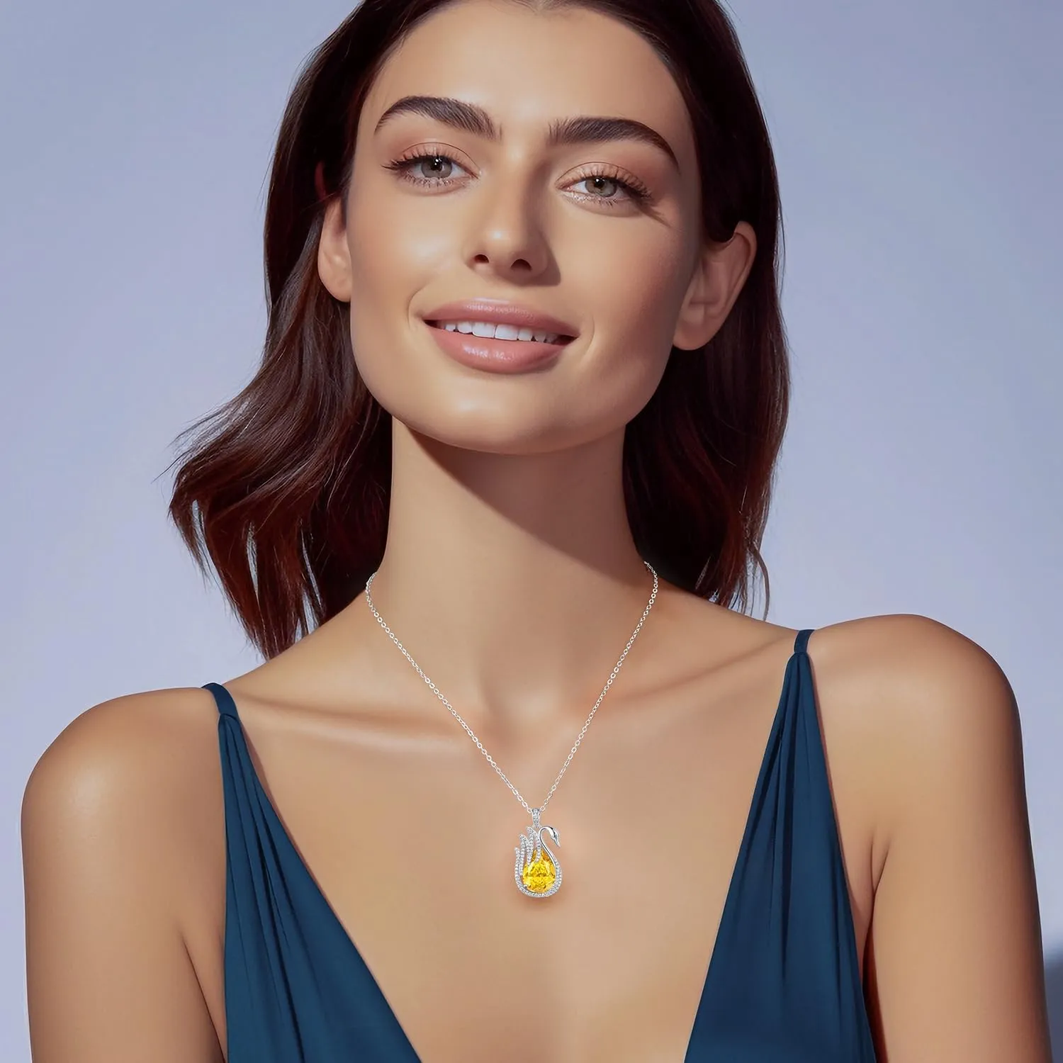 LOUISA SECRET Swan Waterdrop Heart Birthstone Necklaces for Women, 925 Sterling Silver Fine Jewelry, Pendant Heart Necklaces Birthday Anniversary Christmas Gift for Women Wife Mom Girlfriend Lady