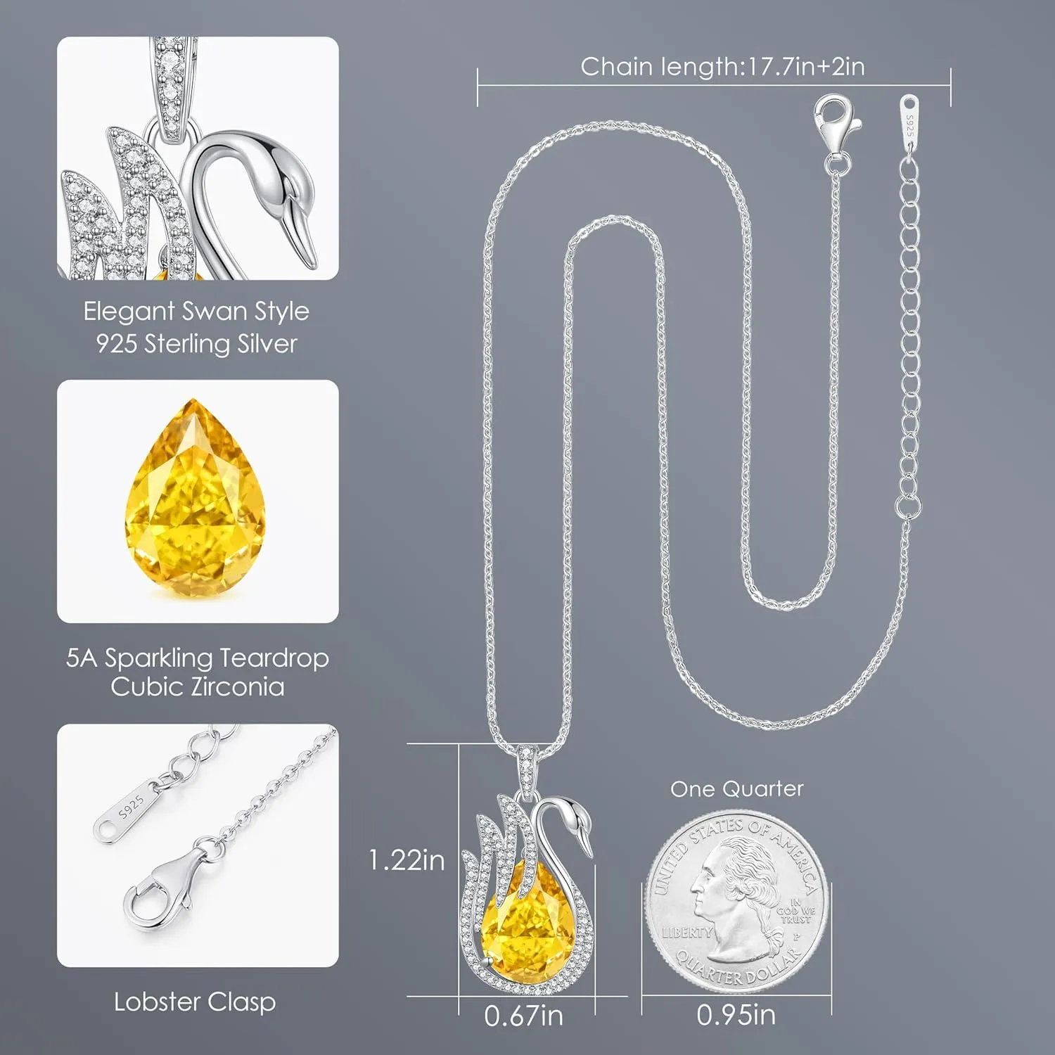 LOUISA SECRET Swan Waterdrop Heart Birthstone Necklaces for Women, 925 Sterling Silver Fine Jewelry, Pendant Heart Necklaces Birthday Anniversary Christmas Gift for Women Wife Mom Girlfriend Lady