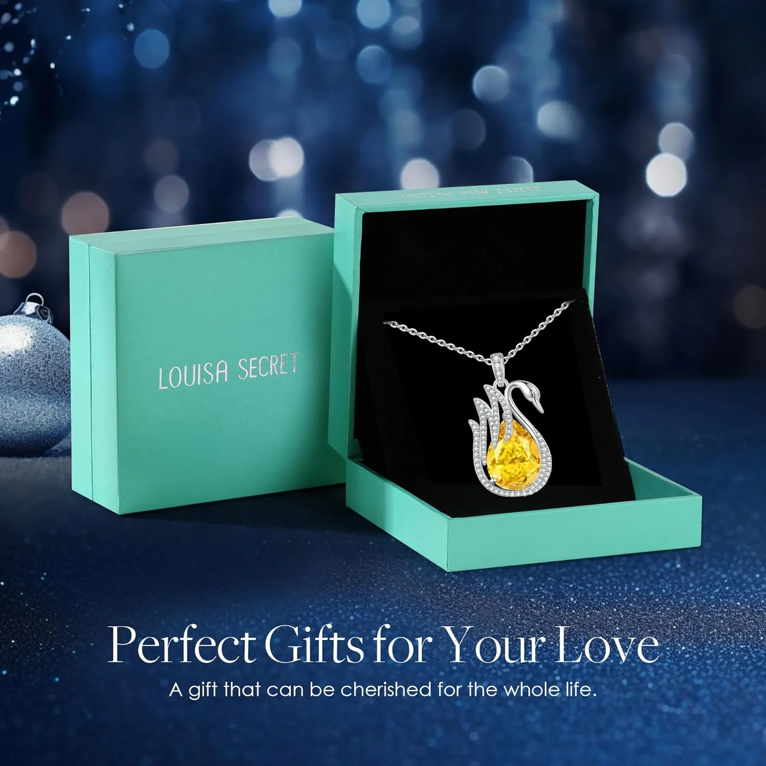 LOUISA SECRET Swan Waterdrop Heart Birthstone Necklaces for Women, 925 Sterling Silver Fine Jewelry, Pendant Heart Necklaces Birthday Anniversary Christmas Gift for Women Wife Mom Girlfriend Lady