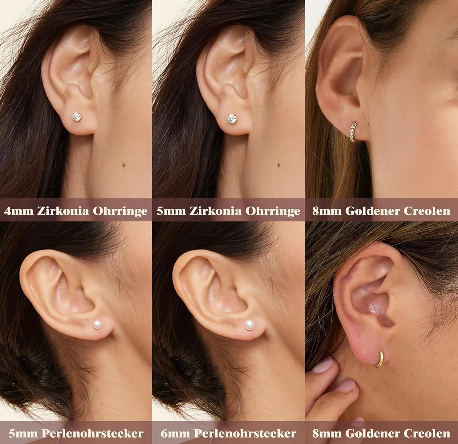 LOUMILEO 6 Pairs Pearl Stud Earrings Set Hypoallergenic Small Sterling Silver Stud Earrings for Women Man 3-10MM Tiny Cartilage Piercing Studs for Multiple Piercing