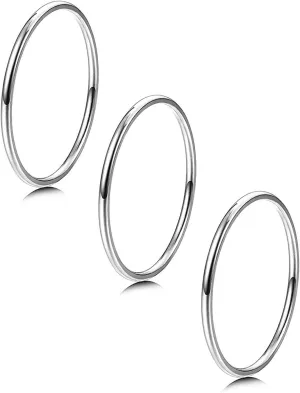 LOYALLOOK 3pcs 1mm Stainless Steel Women's Plain Band Knuckle Stacking Midi Rings Comfort Fit Silver/Gold/Rose Tone