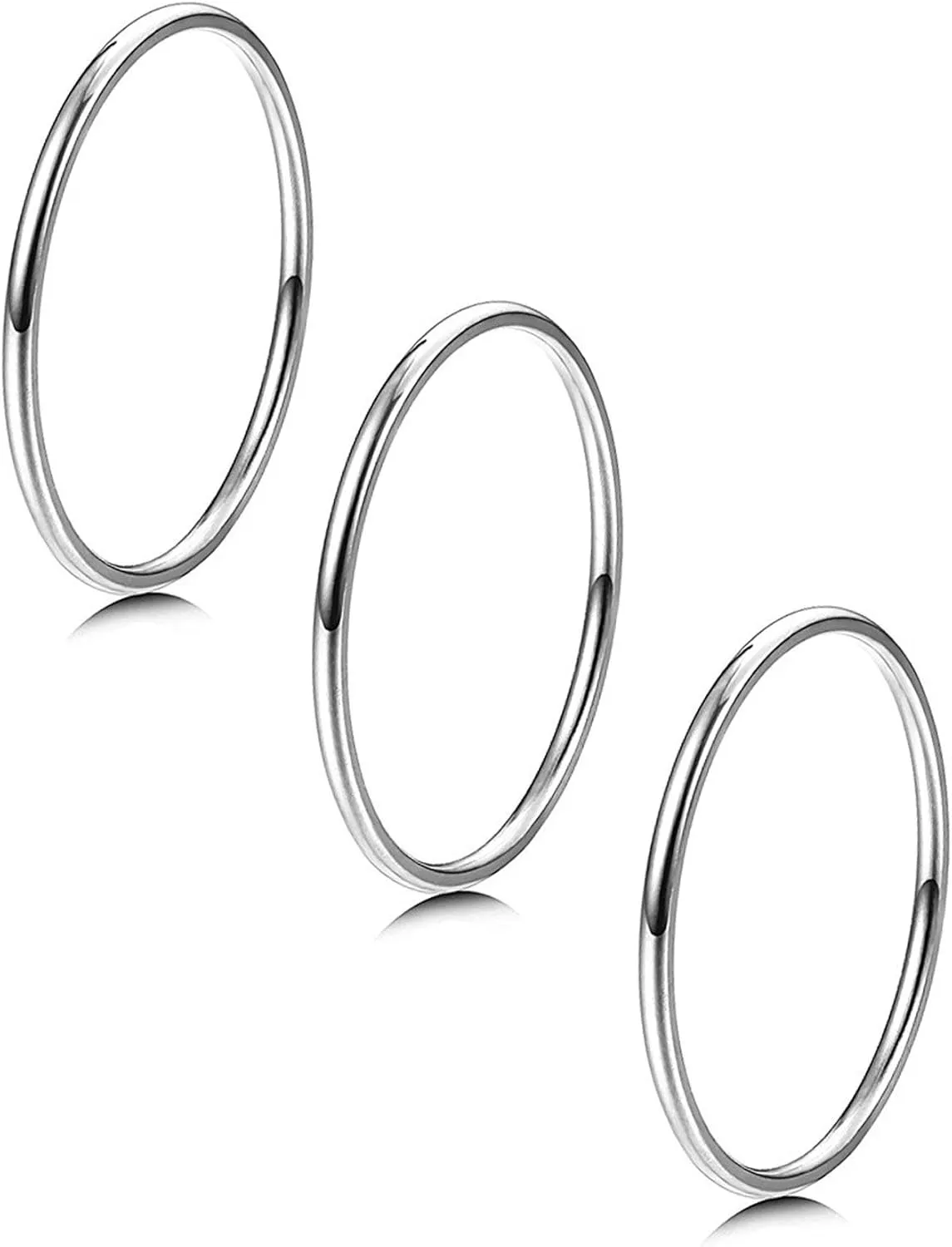 LOYALLOOK 3pcs 1mm Stainless Steel Women's Plain Band Knuckle Stacking Midi Rings Comfort Fit Silver/Gold/Rose Tone