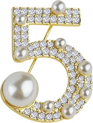 Lucky Number Five Rhinestone Bling Celebrity Fashion Jewelry Designer Inspired Statement Pin for Women