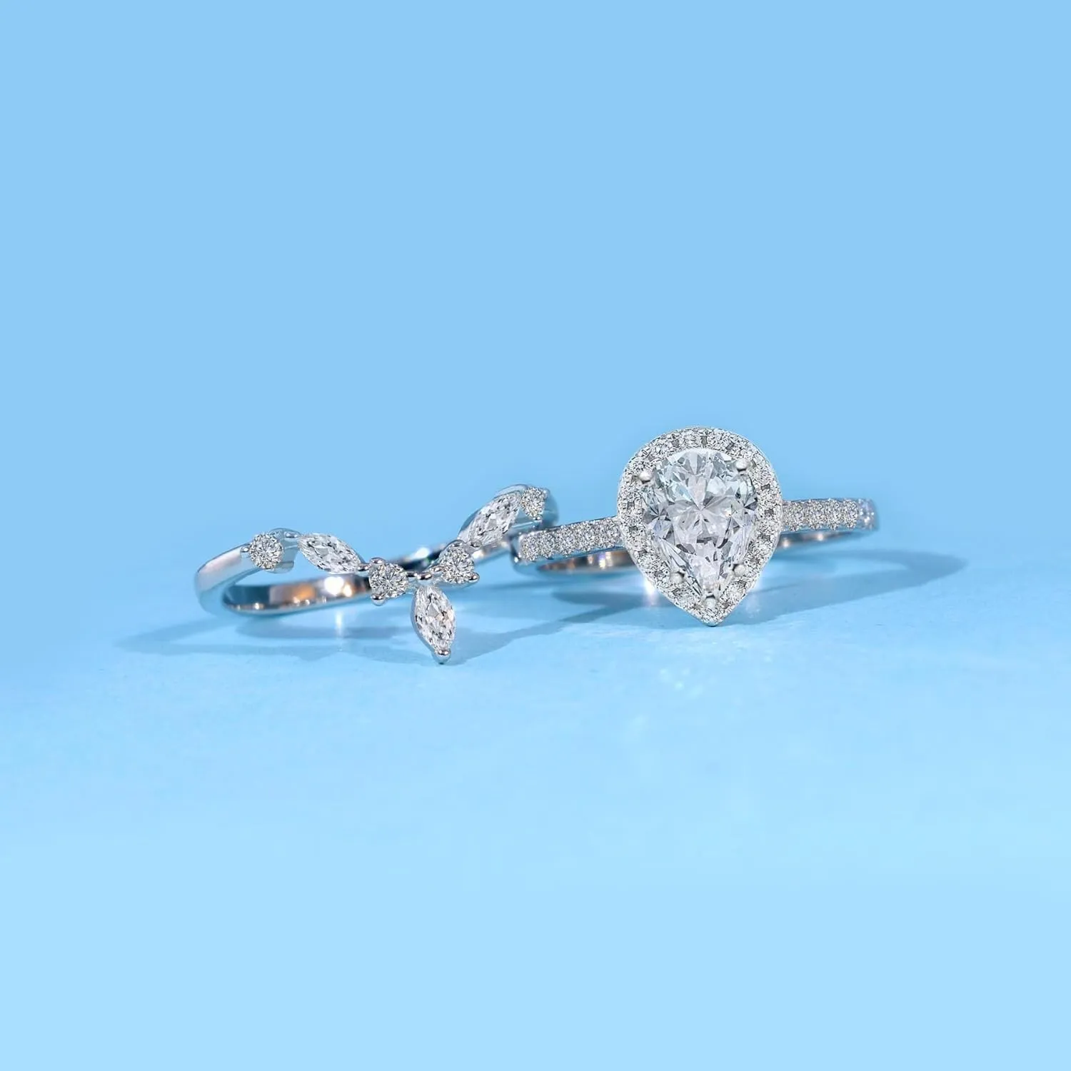Luxury Couple Rings White Gold Plated 925 Sterling Silver Ring Pear 1CT AAAAA CZ Women Wedding Ring Sets Men Titanium Steel Ring