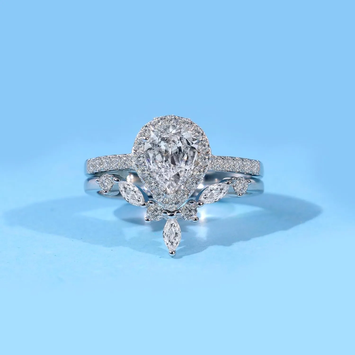 Luxury Couple Rings White Gold Plated 925 Sterling Silver Ring Pear 1CT AAAAA CZ Women Wedding Ring Sets Men Titanium Steel Ring