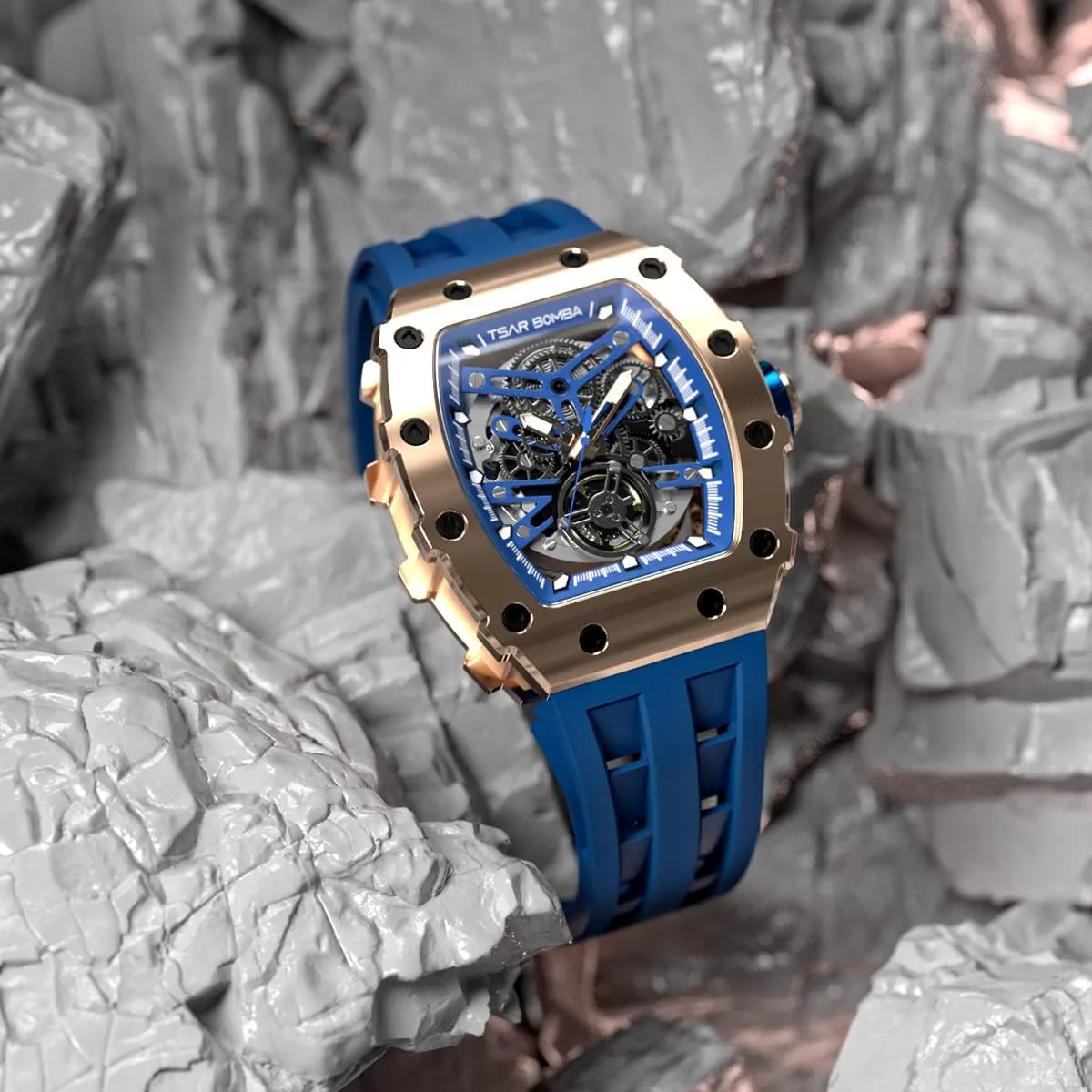 Luxury Mens Automatic Mechanical Watches - Japanese Movement Sapphire Glass - 50M Waterproof Men's Watch - Square Wrist Watches Silicone Band Luminous Elegant Gifts for Men