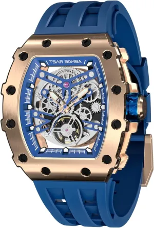 Luxury Mens Automatic Mechanical Watches - Japanese Movement Sapphire Glass - 50M Waterproof Men's Watch - Square Wrist Watches Silicone Band Luminous Elegant Gifts for Men