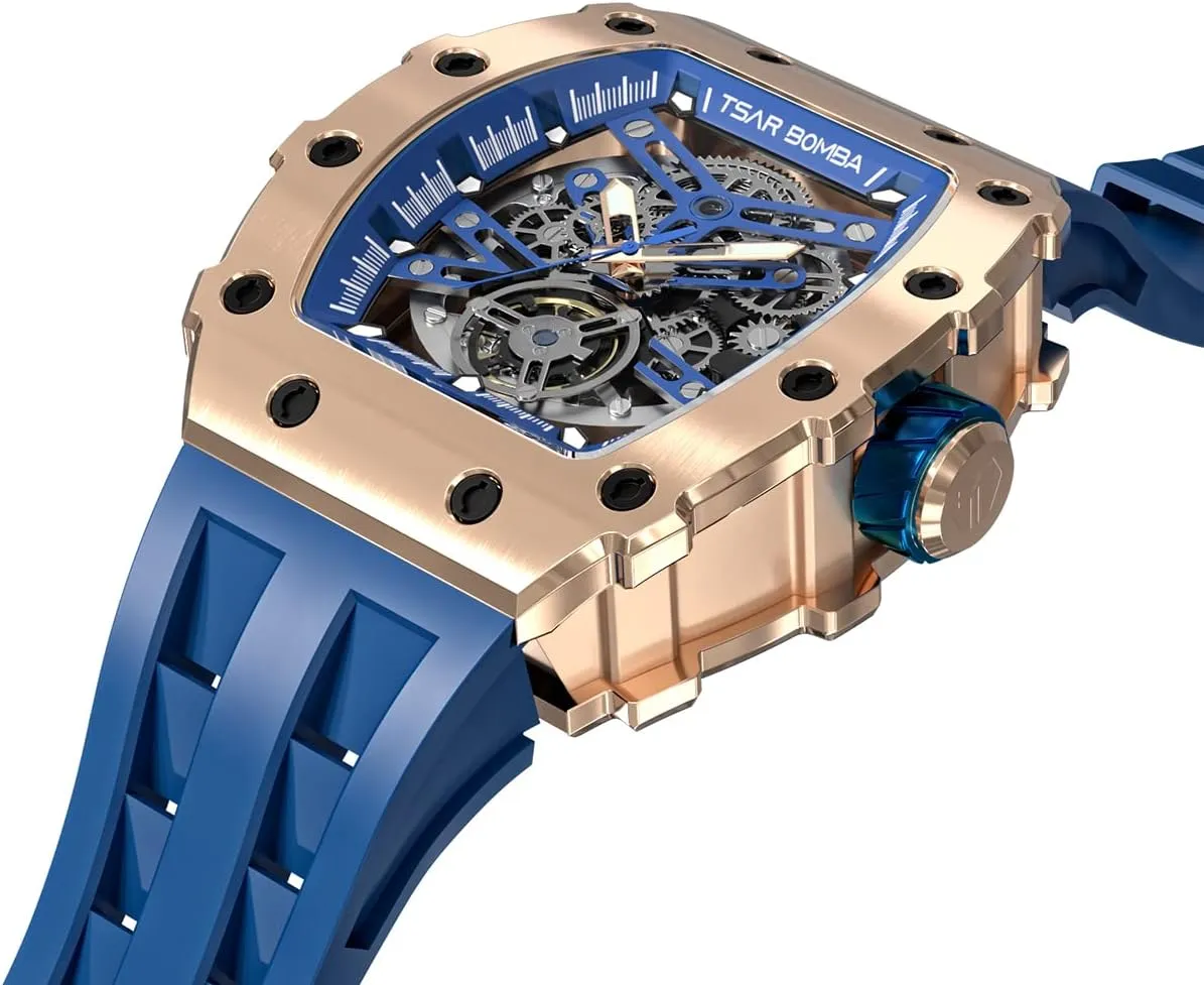 Luxury Mens Automatic Mechanical Watches - Japanese Movement Sapphire Glass - 50M Waterproof Men's Watch - Square Wrist Watches Silicone Band Luminous Elegant Gifts for Men