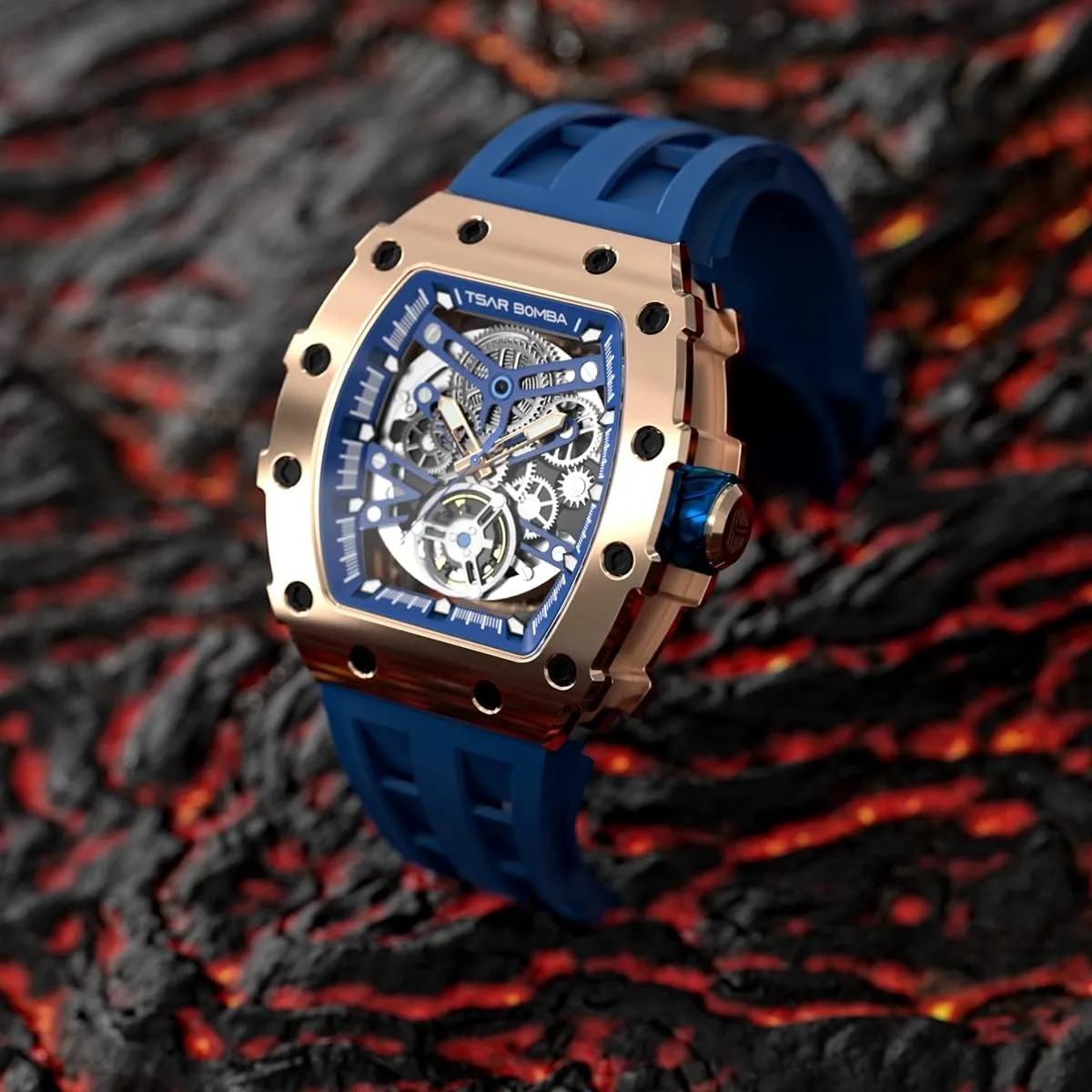 Luxury Mens Automatic Mechanical Watches - Japanese Movement Sapphire Glass - 50M Waterproof Men's Watch - Square Wrist Watches Silicone Band Luminous Elegant Gifts for Men