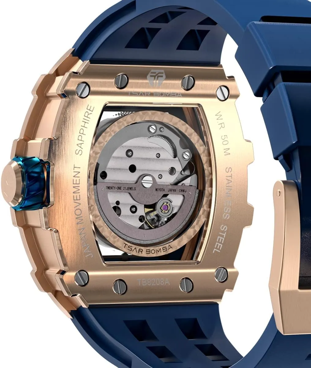 Luxury Mens Automatic Mechanical Watches - Japanese Movement Sapphire Glass - 50M Waterproof Men's Watch - Square Wrist Watches Silicone Band Luminous Elegant Gifts for Men