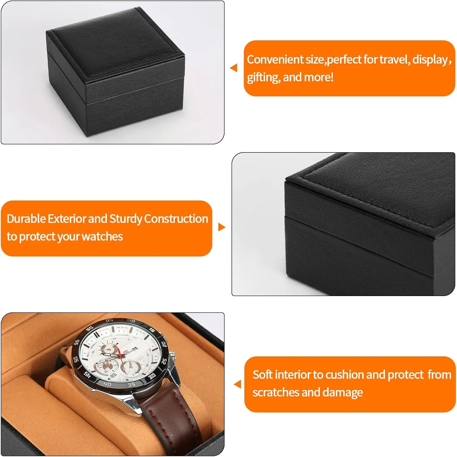 Luxury Single Watch Gift Box for Men Women, Single Watch Bracelet Bangle Jewelry Holder Storage Box Display Case Organizer (Black Style 2)