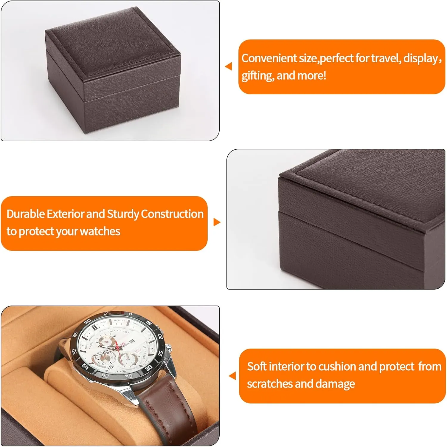 Luxury Single Watch Gift Box for Men Women, Single Watch Bracelet Bangle Jewelry Holder Storage Box Display Case Organizer (Coffee Style 2)