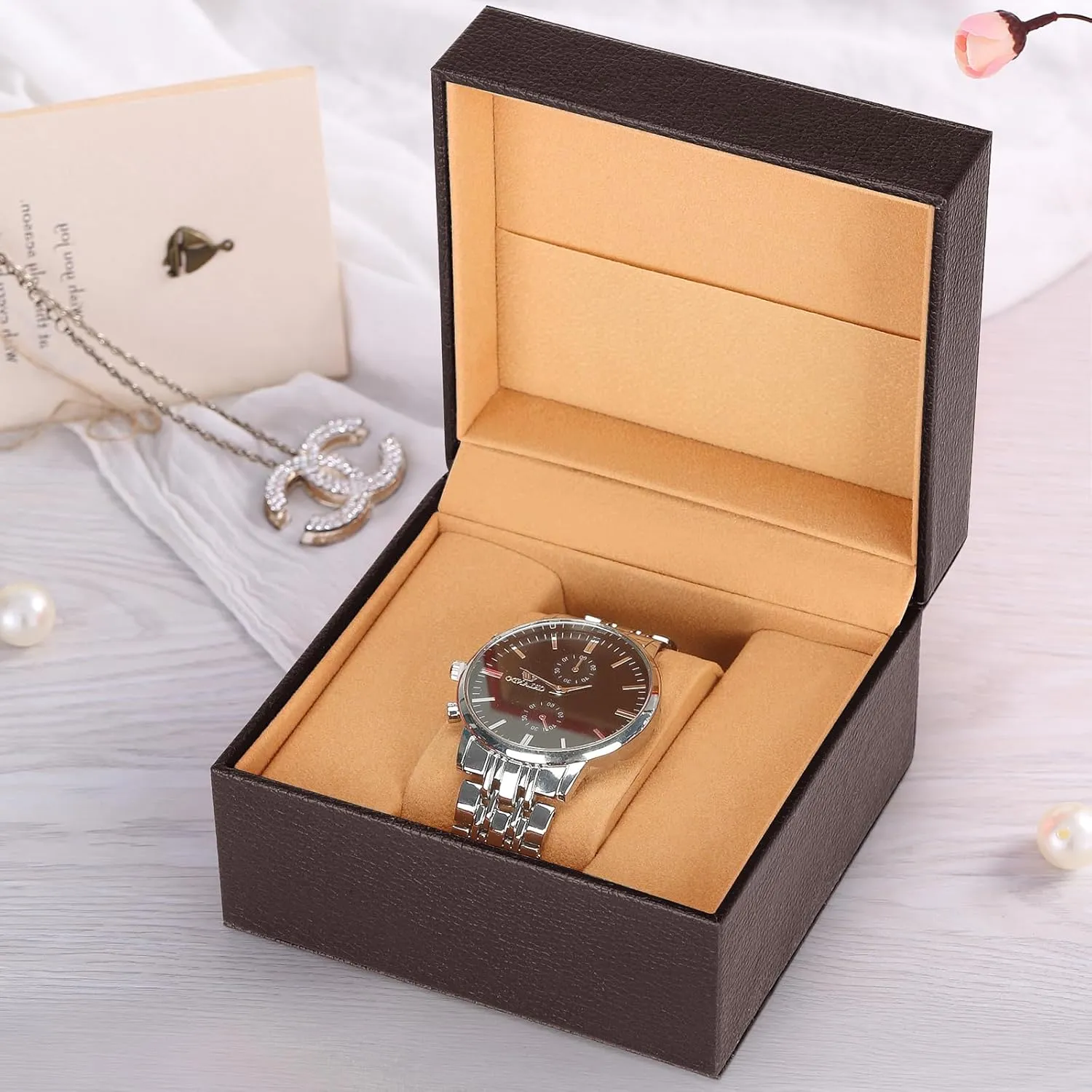 Luxury Single Watch Gift Box for Men Women, Single Watch Bracelet Bangle Jewelry Holder Storage Box Display Case Organizer (Coffee Style 2)