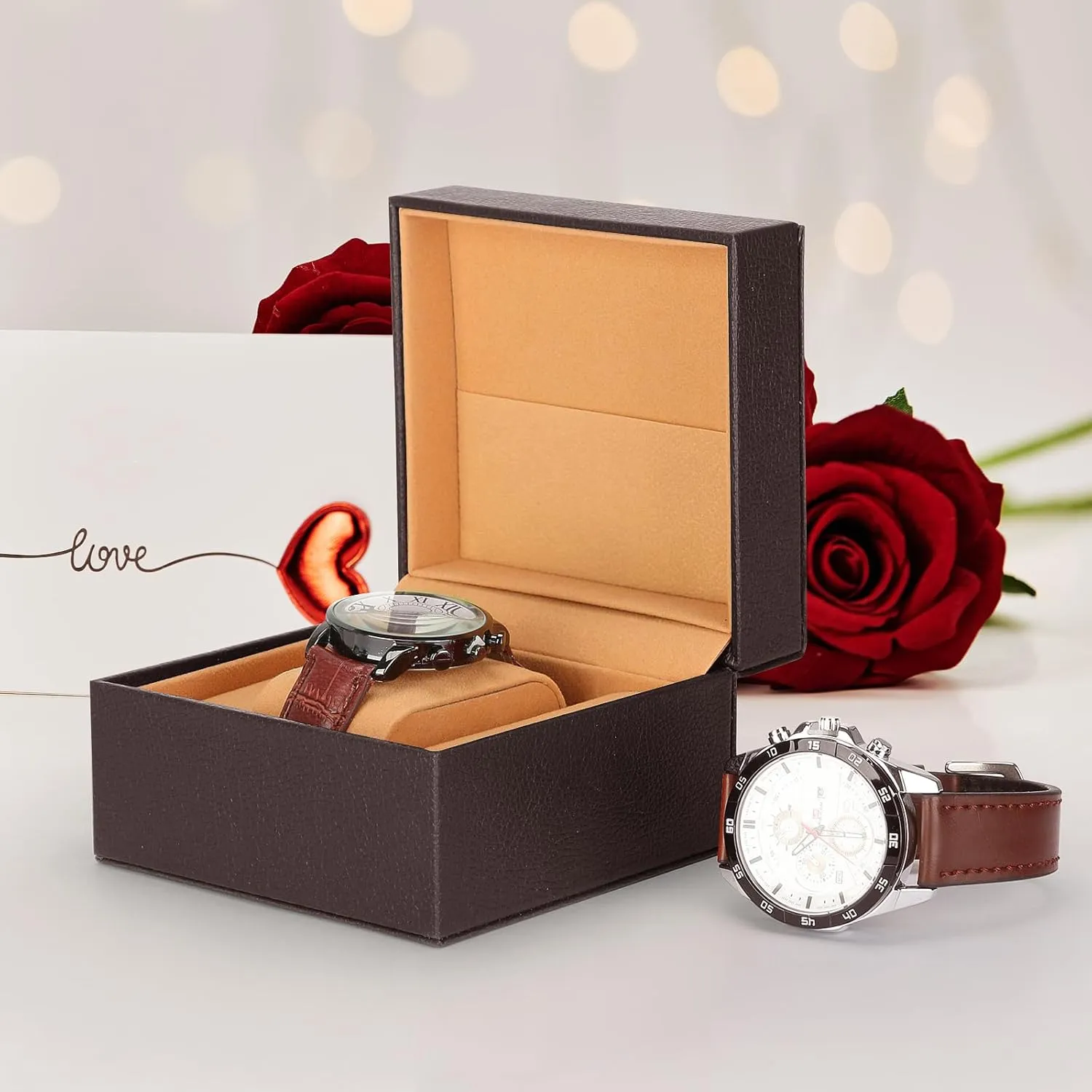 Luxury Single Watch Gift Box for Men Women, Single Watch Bracelet Bangle Jewelry Holder Storage Box Display Case Organizer (Coffee Style 2)