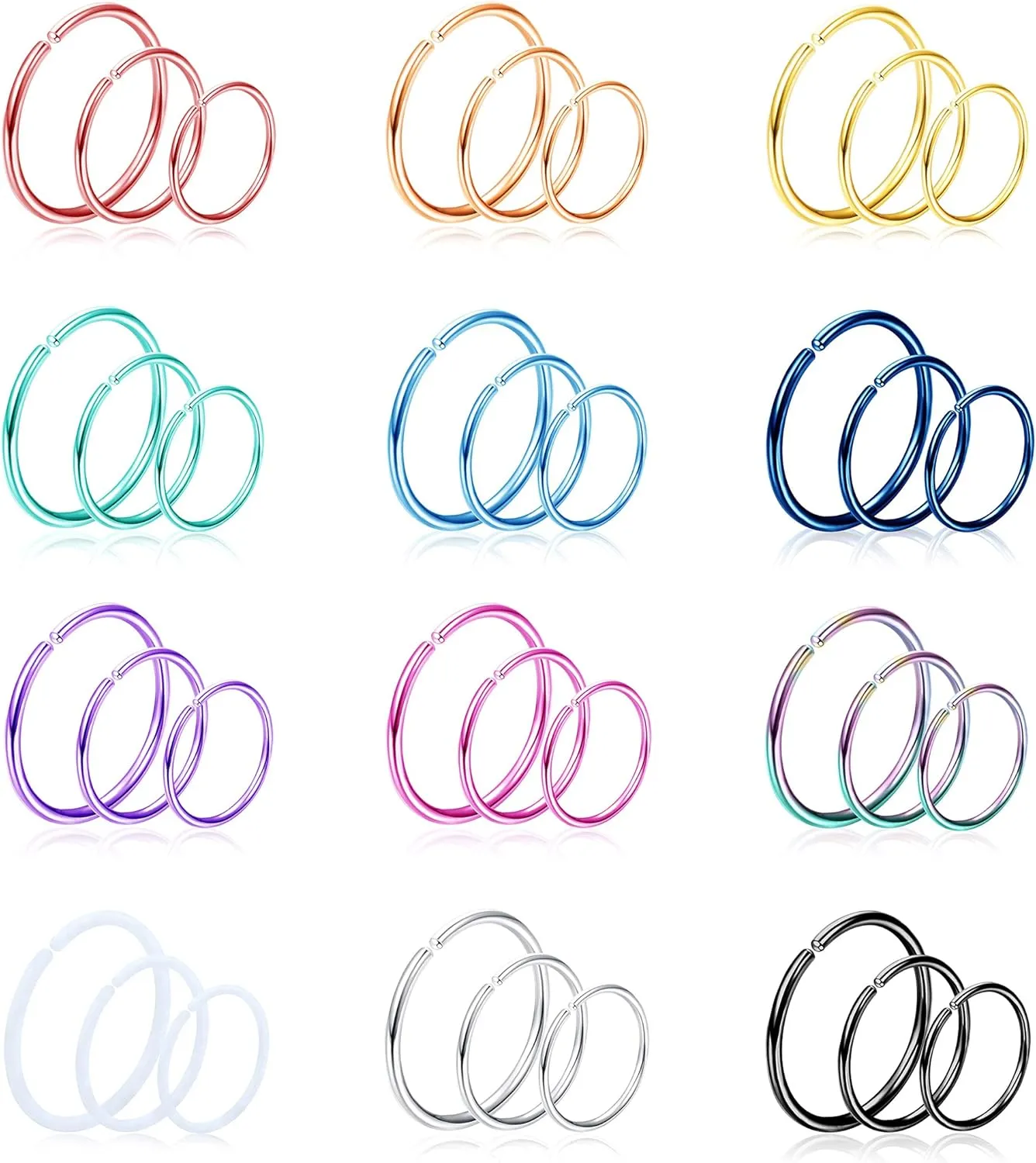 Magitaco 36PCS 20G Nose Ring Hoop 316L Stainless Steel Nose Piercing Lip Septum Tragus Ring Helix Cartilage Earring Hoop Piercing Nose Rings for Women Men
