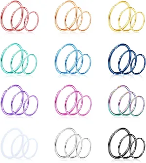 Magitaco 36PCS 20G Nose Ring Hoop 316L Stainless Steel Nose Piercing Lip Septum Tragus Ring Helix Cartilage Earring Hoop Piercing Nose Rings for Women Men