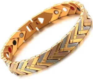 Magnetic Bracelets for Women, Elegant Rose Gold bracelet for Friendship Bracelets, Tri-Tone Arrow chain bracelets design, 18k gold bracelet with Link Remove Tool Included 7.5"-8.6" Adjustable