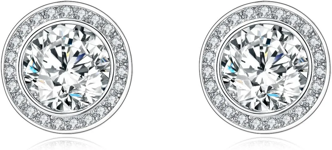 MALOYANVE Crystal Round Earrings Exquisite Sparkly Small Lightweight Circle Rhinestone Cubic Zirconia Stud Earrings Wedding Jewelry Gifts for Women