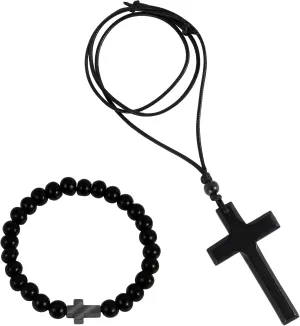 Manfnee Cross Bracelet Wood bead bracelets Baptism Gift for Men Women Prayer Bracelets for Christianan