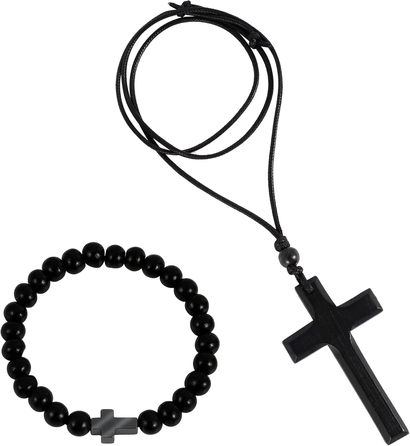 Manfnee Cross Bracelet Wood bead bracelets Baptism Gift for Men Women Prayer Bracelets for Christianan