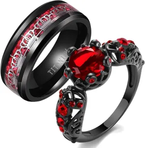 MASHAN Couple Rings Matching Rings His Her Ring Red CZ Women's Wedding Ring Crown Rings